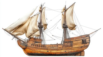 ancient ship isolated on white