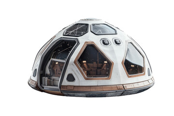 Fototapeta premium A futuristic spacecraft with a domed shape and hexagonal windows, designed for space exploration.