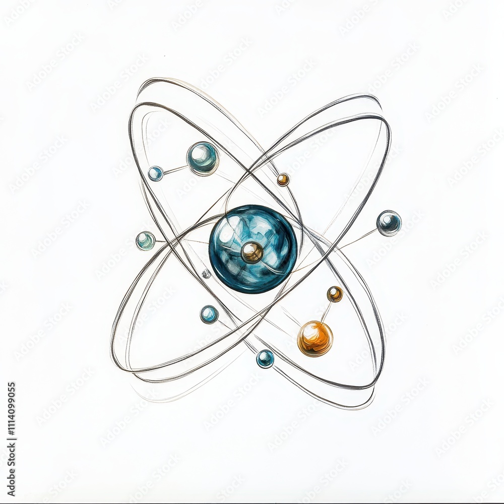 Canvas Prints illustration of a hydrogen atom displaying its nucleus and electron shells, isolated on a white back
