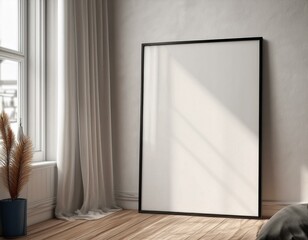 Fototapeta premium Contemporary Interior Mockup with a Cozy Living Room and ISO A Paper Size Frame
