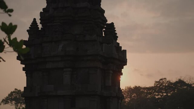 Yogyakarta, Indonesia - Prambanan also called Candi Roro Jonggrang on Morning Sunrise, a 9th century temple dedicated to the Hindu Trimurti, the trinity of Brahma, Vishnu and Shiva