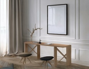 Modern Poster Frame Mockup with ISO A Paper in a Minimalist Living Room Background
