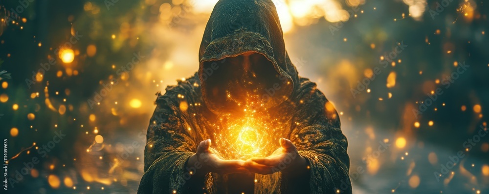 Poster a tarot card with esoteric mystical element silhouette representation illuminated.