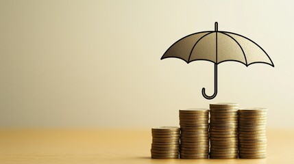 Financial Protection Concept with Coins and Umbrella Symbol