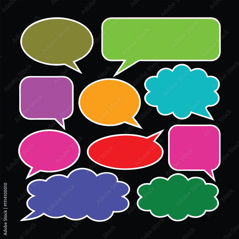 Poster modern playful speech bubbles with flat color layer transitions.