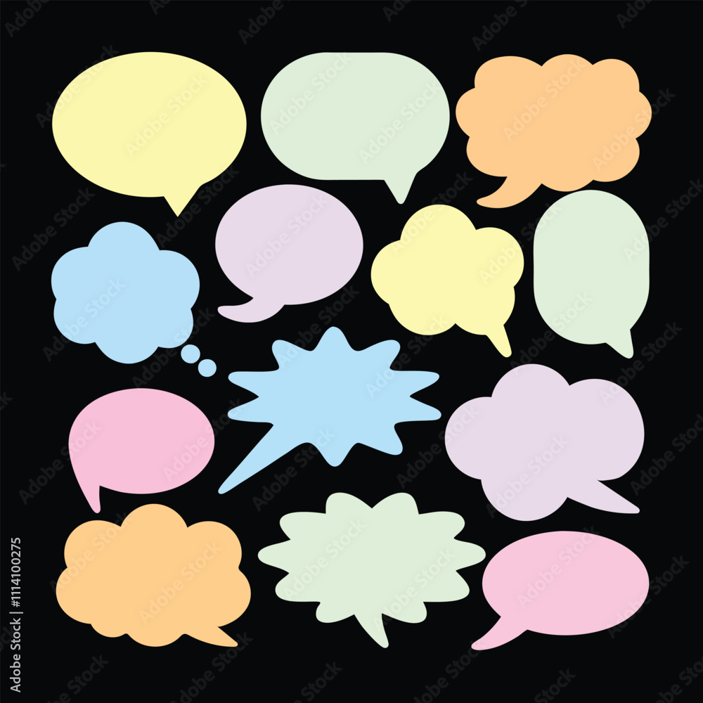 Poster modern playful speech bubbles with flat color layer transitions.