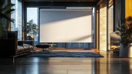 Modern store exterior showcasing a refined design with an elegant blank billboard, perfect for high-end branding and advertisements