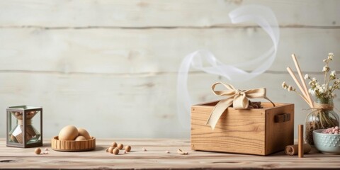 Craft gift box with rustic charm on a wooden table, perfect for DIY projects or special occasions, DIY, occasions, table
