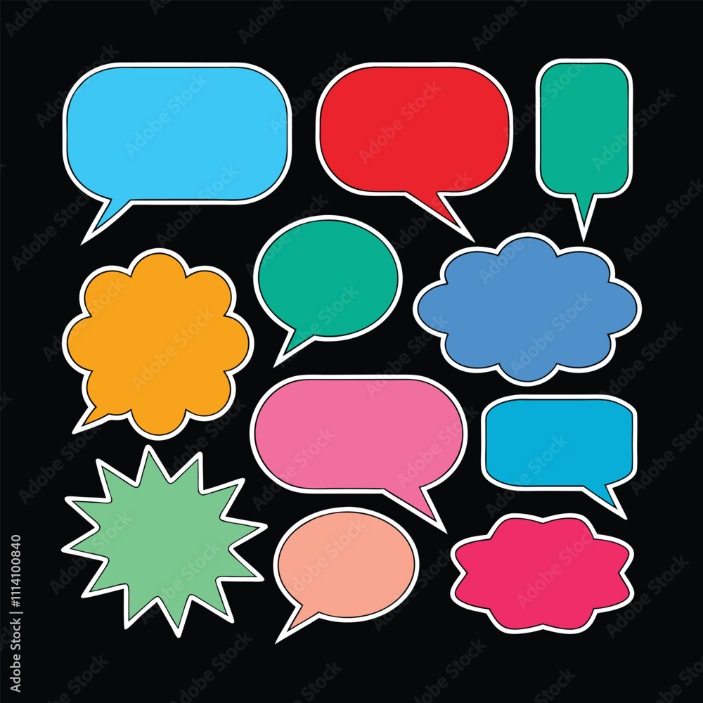 Poster modern playful speech bubbles with flat color layer transitions.