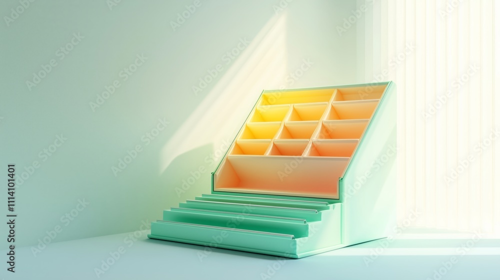 Poster vibrant minimalist display stand with multiple compartments