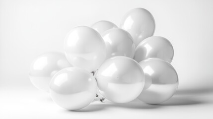 Cluster of shiny white balloons on a light background