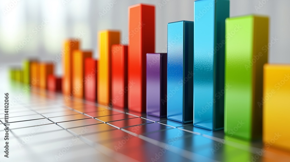 Poster colorful 3d bar graphs representing data statistics and trends