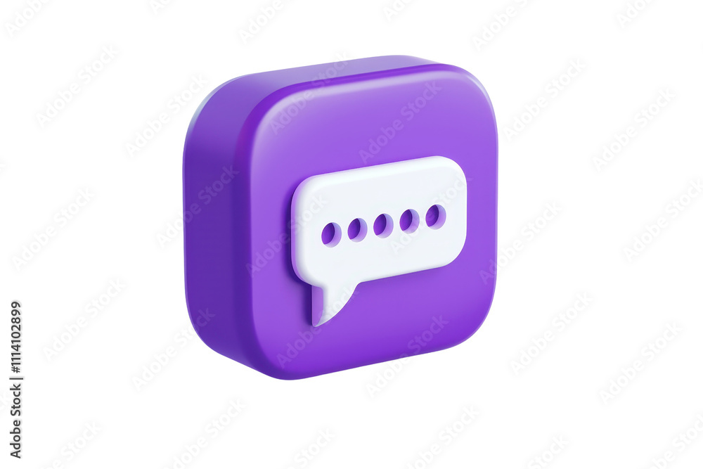 Poster a purple messaging icon featuring a speech bubble with dots, symbolizing communication and chat func