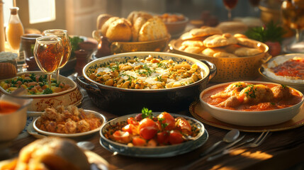 Fototapeta premium Table full of vibrant European dishes