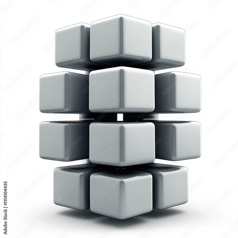 Aufkleber graphic featuring identical stacked cubes in a symmetrical arrangement, illustrating the concept of 