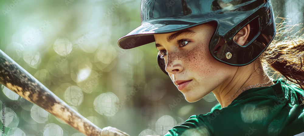 Poster young baseball player in action with dynamic motion and stadium background