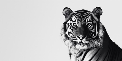 Obraz premium Studio photo of a tiger isolated against a white background. Wildlife and conservation concept, space for copy.