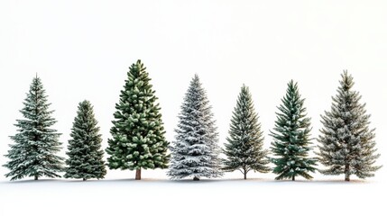 collection of christmas trees isolated with white background