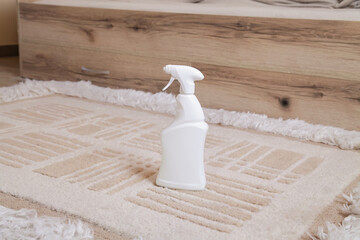 Mock-up Plastic Spray Bottle for Chemical and Cleaning Solutions. Cleaning Stain on Carpet....