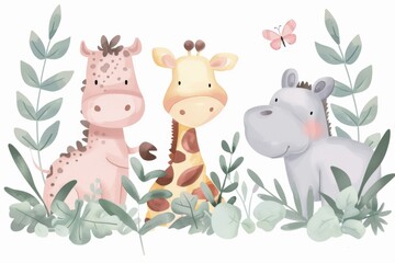 Naklejka premium Playful animal mural for children's room decoration