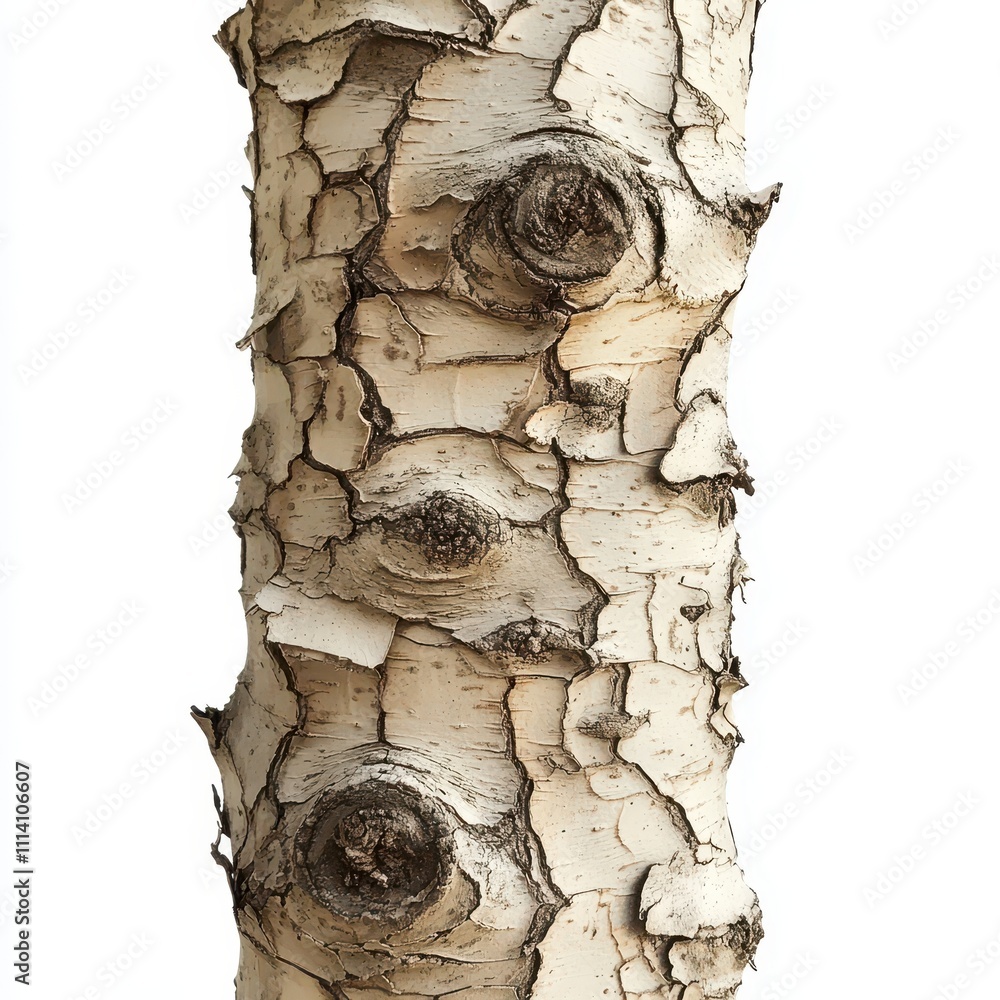 Poster detailed tree bark features intricate patterns and rich tones, elegantly displayed against a pure wh