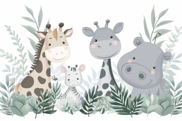 Obraz premium Playful animal mural for children's room decoration