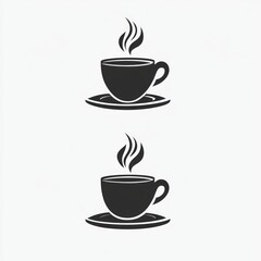 Two simple black coffee cup icons on saucer.