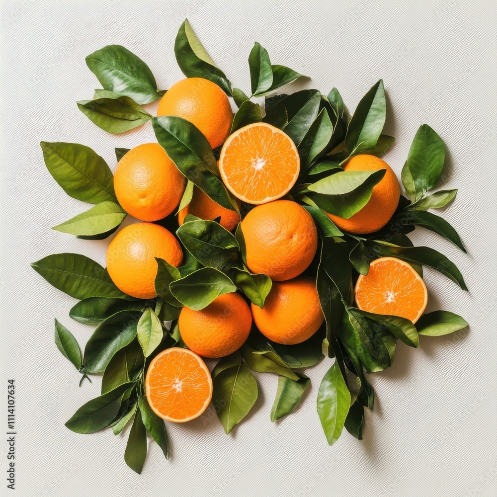 Poster a cluster of citrus and verdant foliage isolated against a blank canvas with precise cutout.