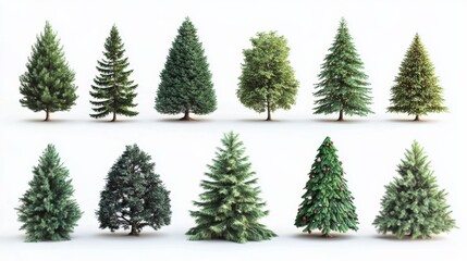 Fototapeta premium collection of christmas trees isolated with white background