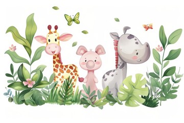 Naklejka premium Playful animal mural for children's room decoration