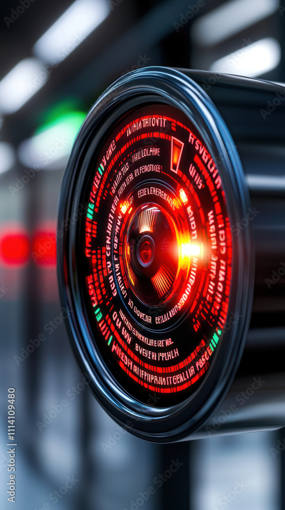 Aufkleber fire alarm evacuation signal concept. a close-up of a futuristic device featuring a circular display