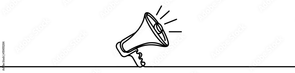 Poster megaphone making announcement in one line art style. promoting message with continuous line