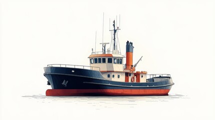 Classic tugboat illustration from a frontal perspective, ideal for marine-themed designs, set against a white background.