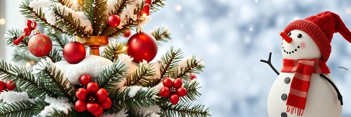 Cheerful snowman in winter wonderland scene with snow-covered trees, perfect for holiday greetings and seasonal decoration, holiday greetings, winter wonderland