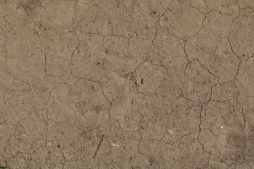 A cracked and weathered surface with a few small rocks scattered about. Scene is one of desolation and abandonment
