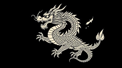 Chinese dragon vector illustration in a traditional style with intricate details and mythical characteristics, emblem, illustration
