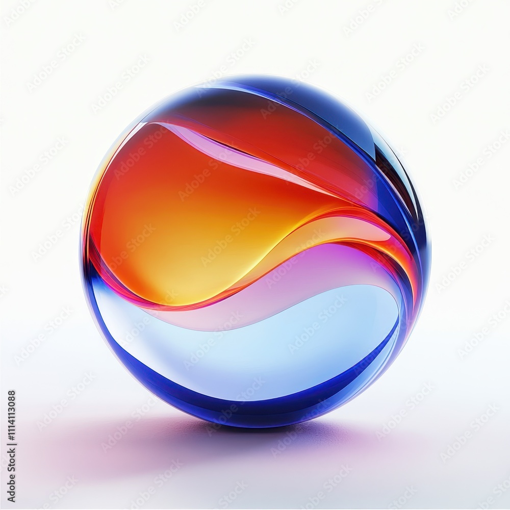Poster vibrant animated sphere design featuring layered shadows, presented from the front against a pristin