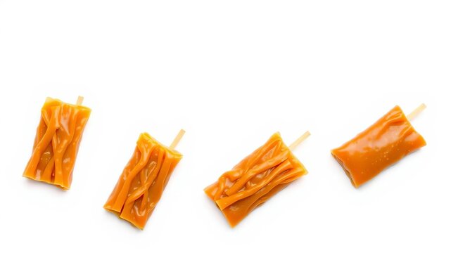 Chinese traditional dessert caramel treats or sachima, a sweet and crunchy snack made from caramel-coated noodles, isolated on white background, white background, sachima