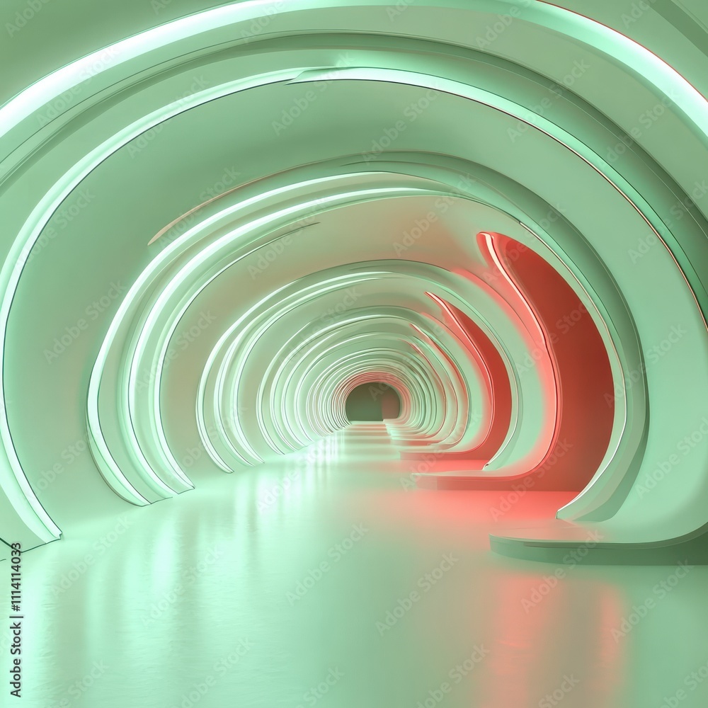Poster curved tunnel design in modern space digital ambient glow render