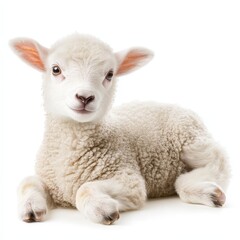 Obraz premium A playful lambkin with a soft coat and expressive eyes, perfect for delightful illustrations, isolated against a white background.