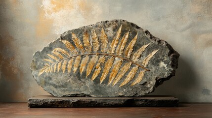 Fossil Fern Imprint on Stone Decor Piece
