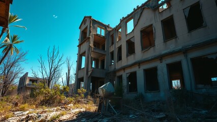 Abandoned Building Dramatic Ruins Vivid Colors