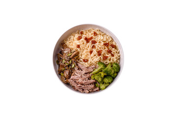 Rice noodles, asian food with soy sauce and spices