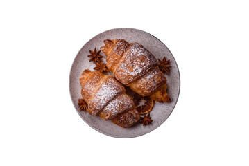 Fresh crispy sweet croissant with chocolate filling