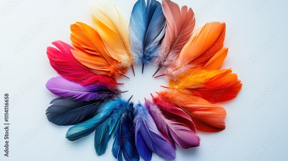 Poster transparent a colorful arrangement of feathers in a circle