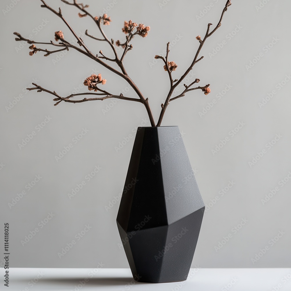 Poster a sleek, angular vase with a matte surface exemplifies modern minimalist style against a clean backd