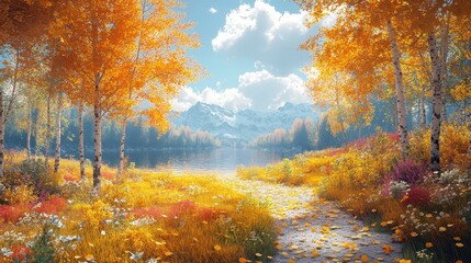 Obraz premium Picture of idyllic autumn scene made generative AI
