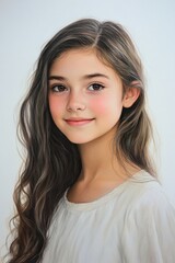 Fototapeta premium one beautiful portrait of a teenage girl looking happy on a white background