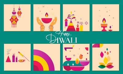 Happy Deepavali or Diwali creative concept. Festival of Lights. Diwali holiday Background with rangoli, Diwali celebration greeting card, 3d illustration.