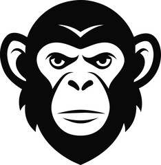 Chimpanzee Face Logo Black Color Vector Illustration 